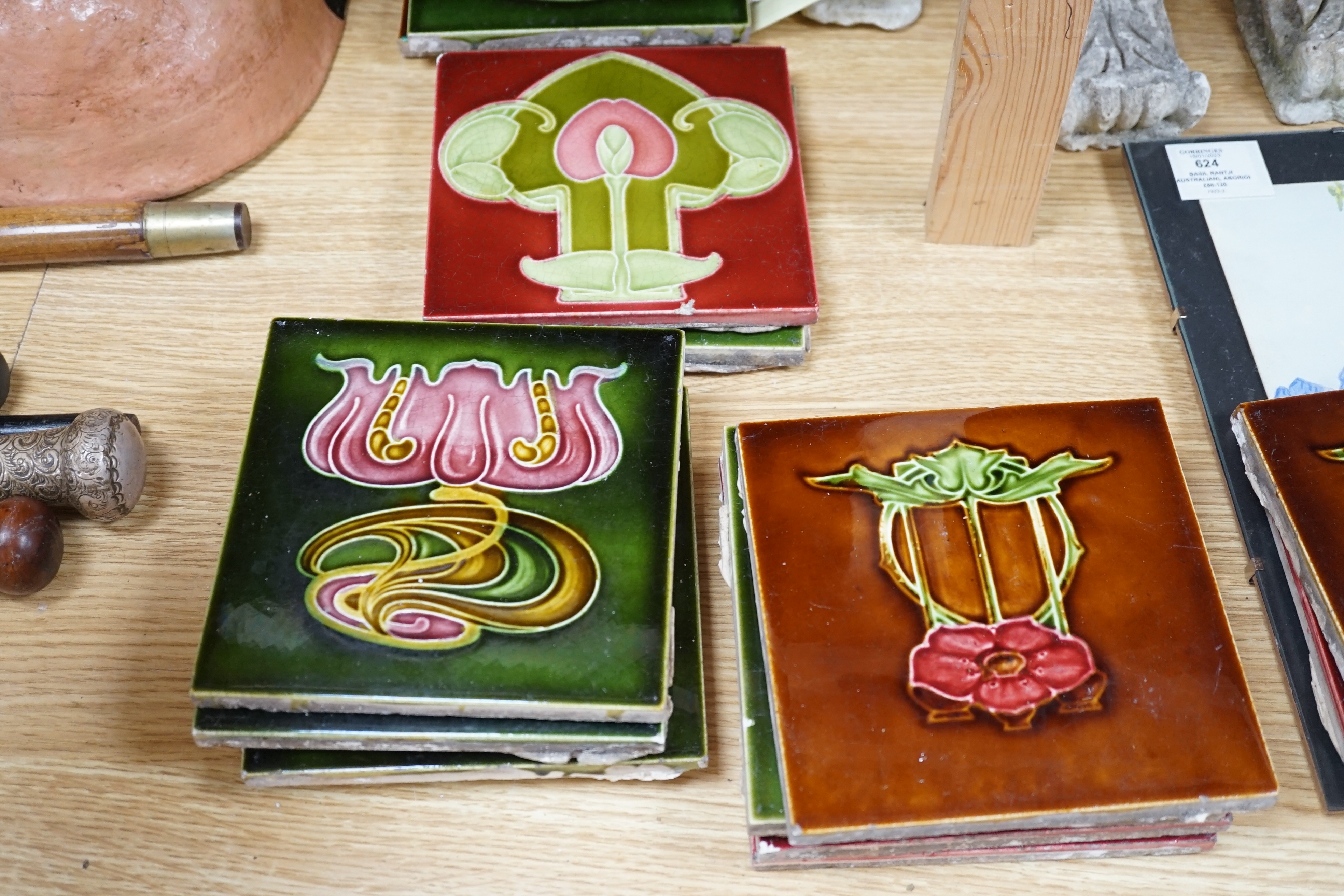 A set of 15 Art Nouveau tiles
